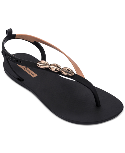 Ipanema Salty Ii Metallic Shell Detail Thong Sandals In Black