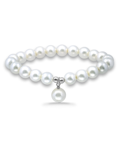 Macy's White Shell Pearl Charm Drop With White Shell Pearl Stretch Bracelet In Silver
