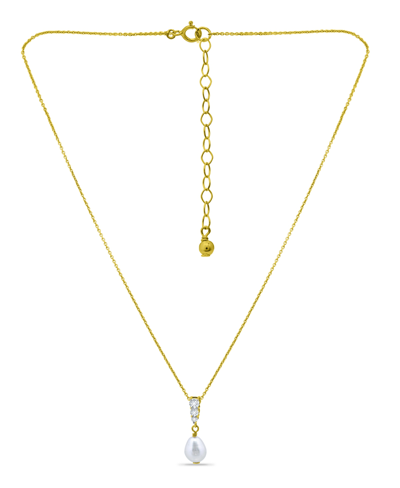 Macy's White Freshwater Pearl And Cubic Zirconia Pendant Necklace In Gold