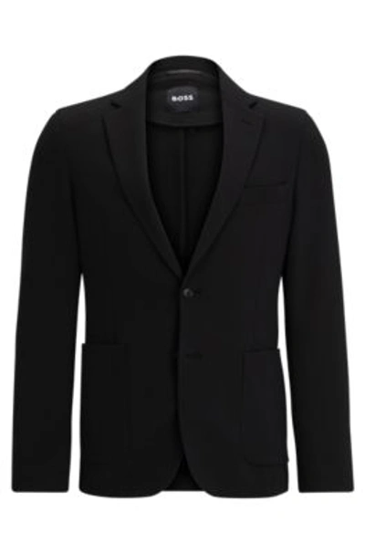 Hugo Boss Slim-fit Jacket In Micro-patterned Performance-stretch Material In Black