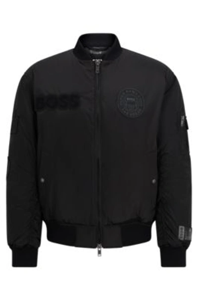 Hugo Boss Boss X Nfl Padded Bomber Jacket With Special Patches In Black
