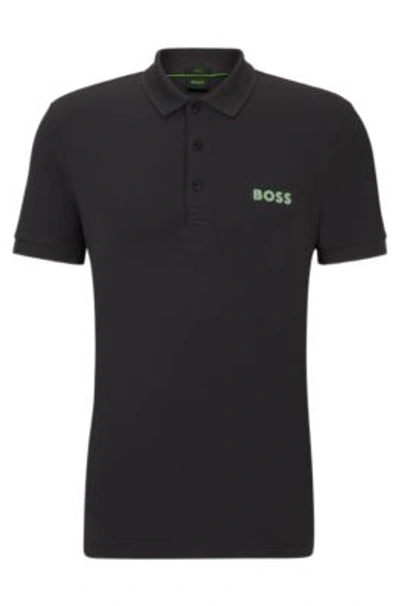 Hugo Boss Slim-fit Polo Shirt With Mesh Logo In Dark Grey