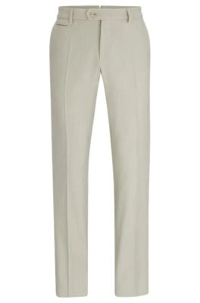 Hugo Boss Slim-fit Trousers In Micro-patterned Stretch Material In Light Beige