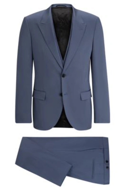 Hugo Slim-fit Suit In Stretch-cotton Satin In Blue