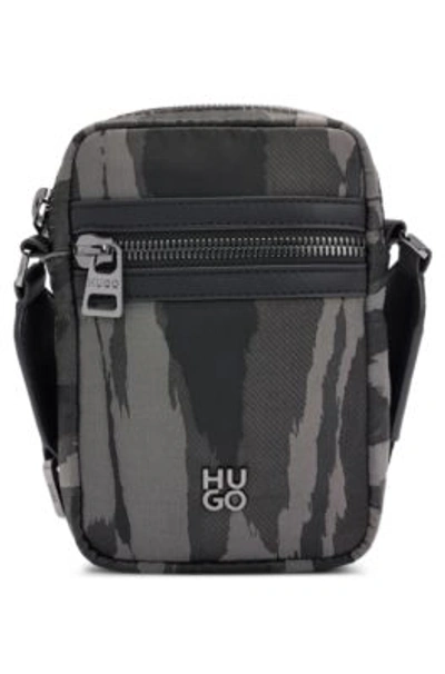 Hugo Stacked-logo Reporter Bag With Seasonal Pattern In Black