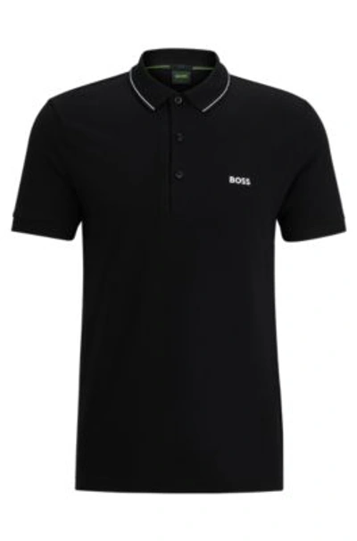 Hugo Boss Cotton-piqu Slim-fit Polo Shirt With Tonal Logo In Black