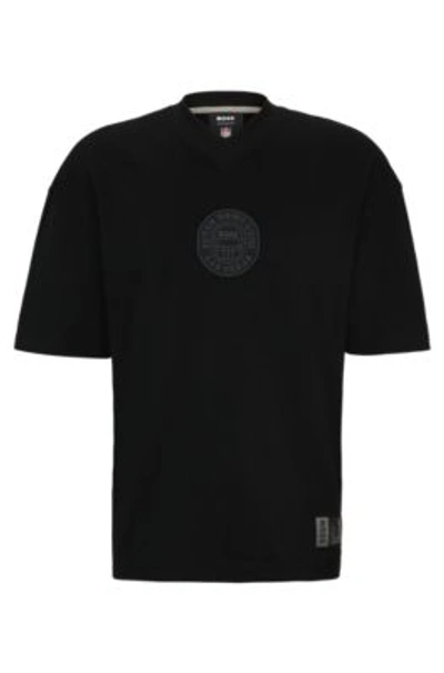 Hugo Boss Boss X Nfl Interlock-cotton T-shirt With Printed Artwork In Black