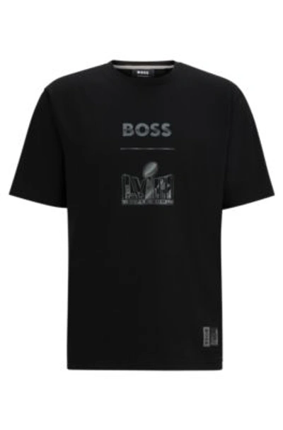 Hugo Boss Boss X Nfl Stretch-cotton T-shirt With Printed Artwork In Dark Grey