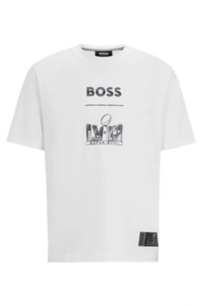 Hugo Boss Boss X Nfl Stretch-cotton T-shirt With Printed Artwork In White