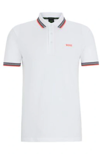 Hugo Boss Polo Shirt With Contrast Logo Details In White