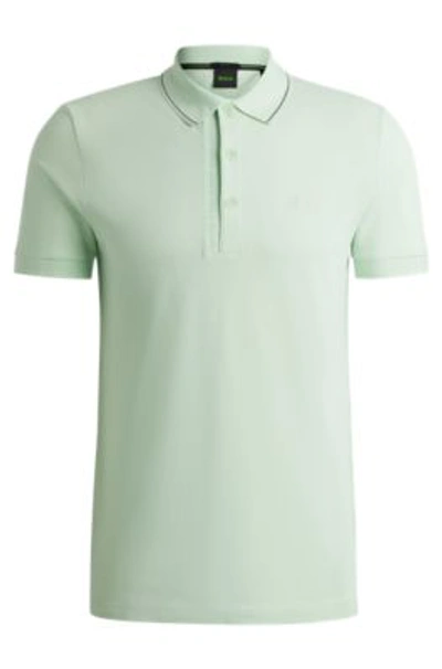 Hugo Boss Cotton-piqu Slim-fit Polo Shirt With Tonal Logo In Light Green