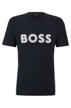 Hugo Boss Cotton-jersey Regular-fit T-shirt With Logo Print In Dark Blue