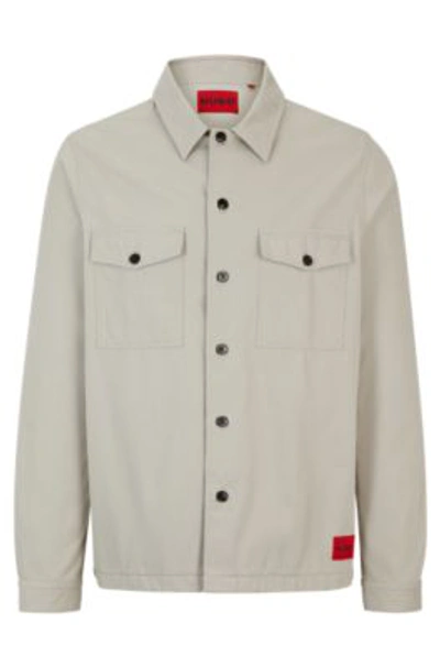Hugo Oversize-fit Overshirt In Cotton Twill With Camp Collar In Light Grey
