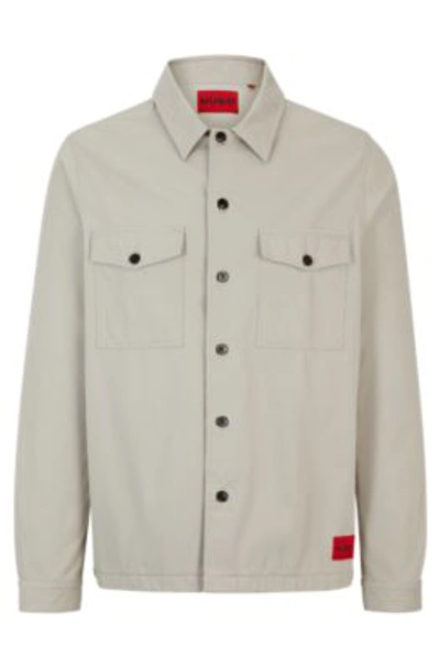 Hugo Boss Oversize-fit Overshirt In Cotton Gabardine In Light Grey