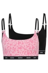 Hugo Two-pack Of Stretch-cotton Bralettes With Logo Band In Pink