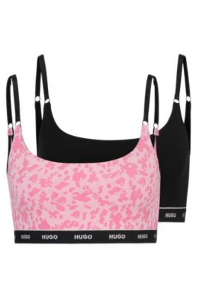 Hugo Two-pack Of Stretch-cotton Bralettes With Logo Band In Pink