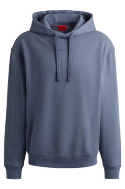 Hugo Cotton-terry Relaxed-fit Hoodie With Logo Print In Light Blue