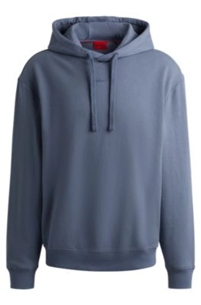 Hugo Boss Cotton-terry Relaxed-fit Hoodie With Logo Print In Blue