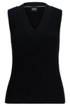 Hugo Boss Sleeveless Mock-neck Top With Ribbed Structure In Black