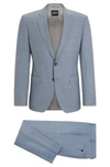 Hugo Boss Slim-fit Suit In Checked Virgin-wool Serge In Light Blue