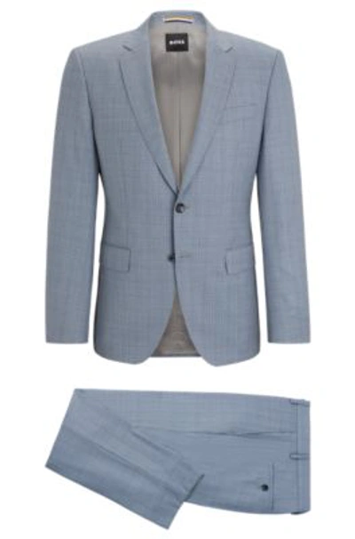 Hugo Boss Slim-fit Suit In Checked Virgin-wool Serge In Light Blue