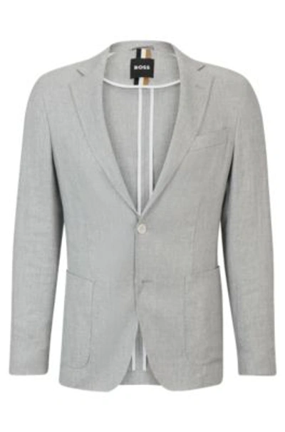 Hugo Boss Slim-fit Jacket In A Micro-patterned Linen Blend In Silver