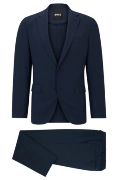 Hugo Boss Slim-fit Suit In Micro-patterned Performance-stretch Cloth In Dark Blue