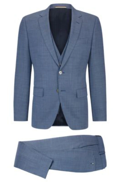 Hugo Boss Slim-fit Suit In A Hopsack-weave Wool Blend In Blue