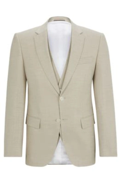 Hugo Boss Slim-fit Suit In A Hopsack-weave Wool Blend In Light Beige