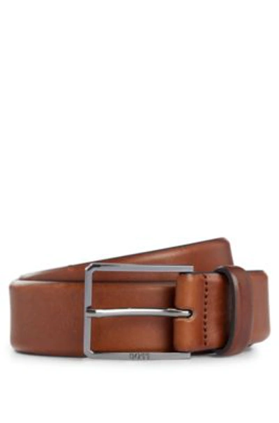 Hugo Boss Italian-leather Belt With Polished Gunmetal Hardware In Brown