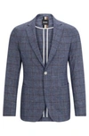 Hugo Boss Slim-fit Micro-patterned Jacket In Checked Serge In Blue
