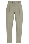 Hugo Boss Relaxed-fit Trousers In Herringbone Linen And Silk In Light Green