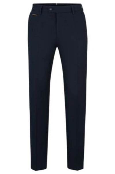 Hugo Boss Slim-fit Trousers In Micro-patterned Stretch Material In Blue