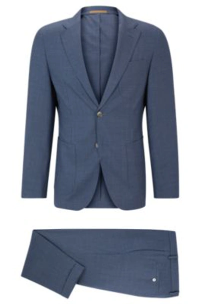 Hugo Boss Slim-fit Suit In Patterned Virgin Wool And Silk In Light Blue