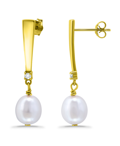 Macy's White Freshwater Pearl Polish Graduated Bar Drop Earring In Gold