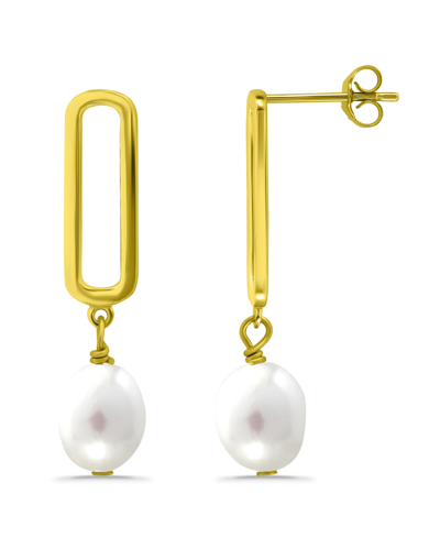 Macy's White Freshwater Pearl Paperclip Drop Earring In Gold