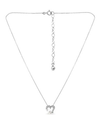 Macy's White Freshwater Pearl And Cubic Zirconia Pave Heart Pendant Necklace In Silver