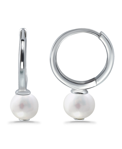 Macy's White Freshwater Pearl Huggie Hoop Earring In Silver