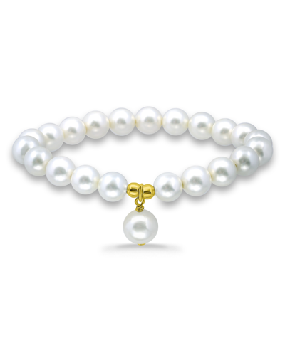 Macy's White Shell Pearl Charm Drop With White Shell Pearl Stretch Bracelet In Gold