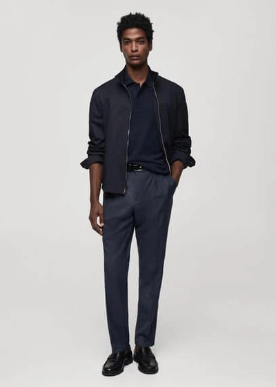 Mango Pleat Detail Wool Trousers Ink Blue