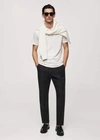 Mango Slim-fit Textured Cotton Polo Shirt Ecru In Écru