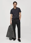Mango Slim-fit Textured Cotton Polo Shirt Dark Navy In Bleu Marine Foncé