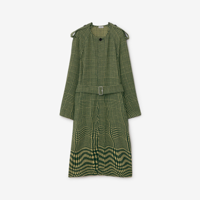 Burberry Warped Houndstooth Wool Coat In Green