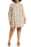Treasure & Bond Floral Print Long Sleeve Minidress In Ivory Multi