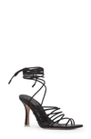 Black Suede Studio Franca Calfskin Strappy Ankle-tie Sandals In Black Leather