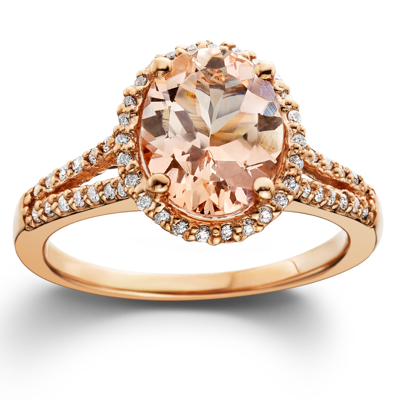 Pompeii3 3ct Morganite & Diamond Engagement Ring 14k Rose Gold Halo Split Shank In Multi