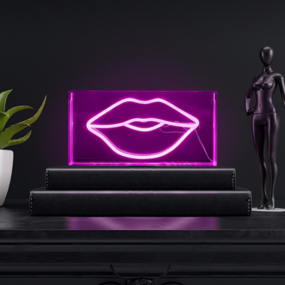 Jonathan Y Lips 11.88" X 5.88" Contemporary Glam Acrylic Box Usb Operated Led Neon Light