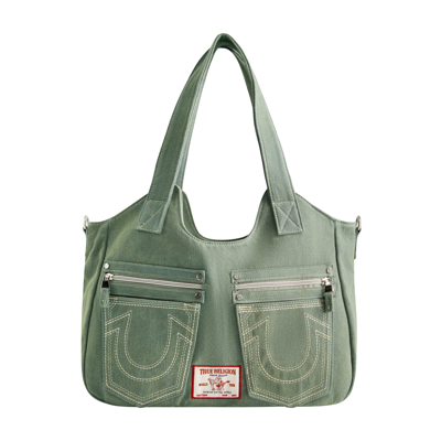 True Religion Horseshoe Stitch Dark Navy Satchel In Green