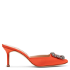 MANOLO BLAHNIK HANGISIMU 70 CORAL SATIN MULES