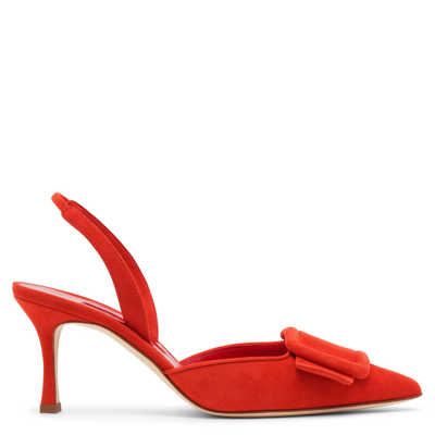 Manolo Blahnik 70mm Maysli Suede Slingback Pumps In Red